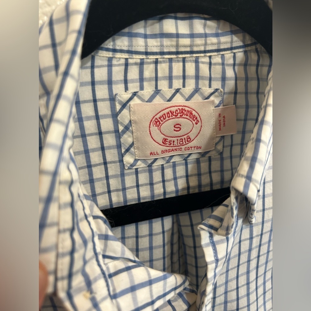 Small Brooks Brother Plaid Blue & White Shirt - Picture 8 of 11